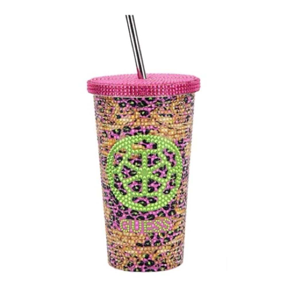NIB Guess peony embellished logo travel tumbler